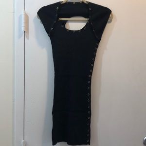 Black body on dress with gold snap detailing